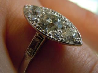 1.26 cts Diamonds Platinum 'navette' Ring, circa 1925
