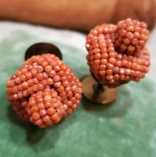 CORAL "KNOT" MANCHU IMPERIAL HAT FINIALS, a pair