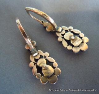 Ear wires : back-to-front , gold, hand-made hinge type, latching into a half bead at top